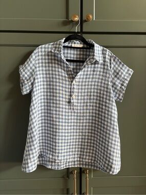 100% Linen Blue/White Checkered CP SHADES Lightweight Women’s Oversized Shirt XS